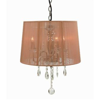 C182-1398/3-Pink-00921 By Creative Creations-Rovello Collection Pink Finish 3 Light Crystal Chandelier With Pink Shade