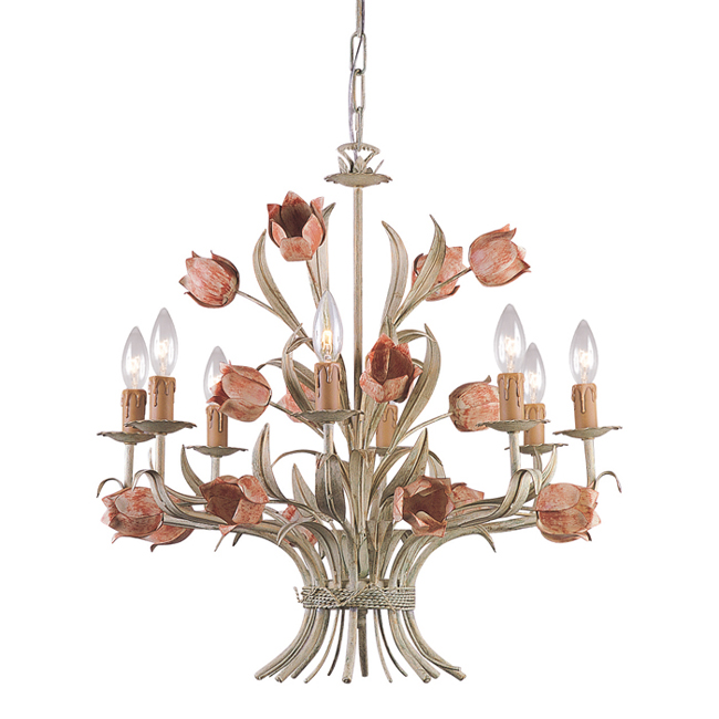 C193-4808-SR By Crystorama Lighting-Southport Collection Sage Green w/Rose Tulips Finish Chandelier