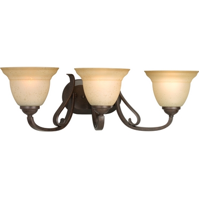 C197-P2883-77 By Progress Lighting-Torino Collection Forged Bronze Finish 3-Lt. Bath W/Tea Stain Etched Glass