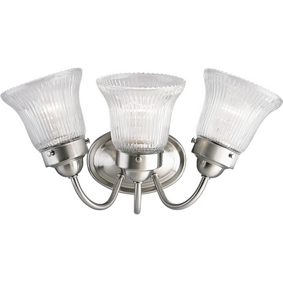 C197-P3289-09 By Progress Lighting-B & V-Econ Fluted Gl Collection Brushed Nickel Finish 3-100W Med Bath