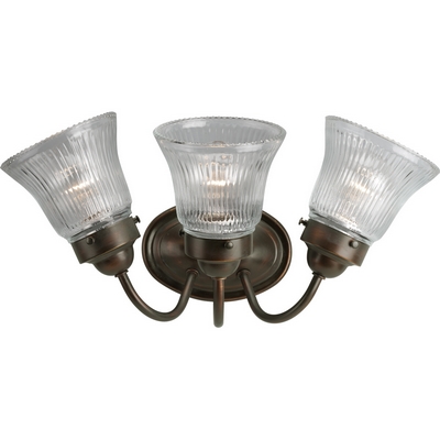 C197-P3289-20 By Progress Lighting-B & V-Econ Fluted Gl Collection Antique Bronze Finish 3-Lt. Bath Fixture