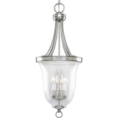 C197-P3753-09 By Progress Lighting-Foyer-Seeded Gl Collection Brushed Nickel Finish 3-60W Cand Hall