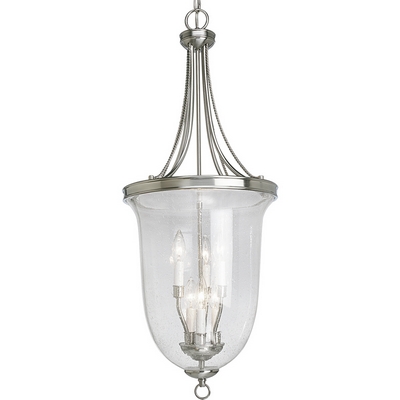 C197-P3754-09 By Progress Lighting-Foyer-Seeded Gl Collection Brushed Nickel Finish 6-60W Cand Hall