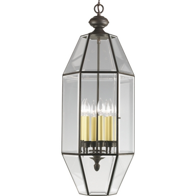 C197-P3779-20 By Progress Lighting-Bound Beveled Glass Collection Antique Bronze Finish 6-Lt. 6 Sided Foyer Fixutre