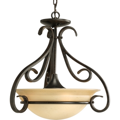 C197-P3843-77 By Progress Lighting-Torino Collection Forged Bronze Finish 3-75W Convertible Semi Flush