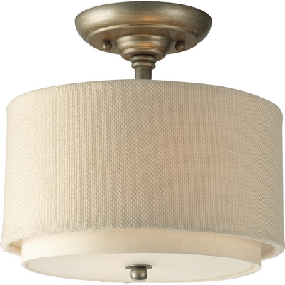 C197-P3886-134 By Progress Lighting-Ashbury Collection Silver Ridge Finish 3-Lt. Semi-Flush W/Fabric Shade