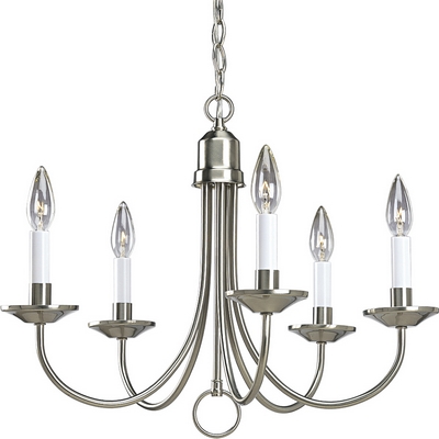 C197-P4008-09 By Progress Lighting-Chandelier-Economy Collection Brushed Nickel Finish 5-60W Cand Chand
