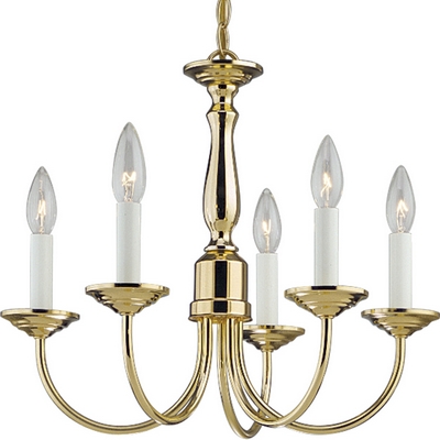 C197-P4009-10 By Progress Lighting-Chandelier-Economy Collection Polished Brass Finish 5-60W Cand Chand