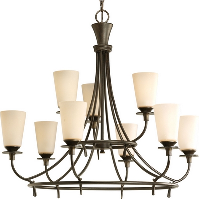 C197-P4039-77 By Progress Lighting-Cantata Collection Forged Bronze Finish 9-Lt. 2-Tier Chandelier