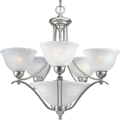 C197-P4069-09 By Progress Lighting-Avalon Collection Brushed Nickel Finish 5+3-100W Med Cha