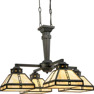 C197-P4102-46 By Progress Lighting-Arts and Crafts Collection Weathered Bronze Finish 4 Lt-100W Med Chand