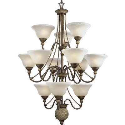 C197-P4122-86 By Progress Lighting-Savannah Collection Burnished Chestnut Finish 12-75W Med Chand