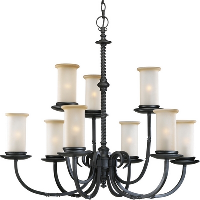 C197-P4179-80 By Progress Lighting-Santiago Collection Forged Black Finish 9-60w CHANDELIER