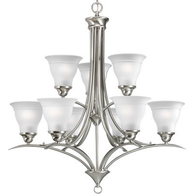 C197-P4329-09 By Progress Lighting-Trinity Collection Brushed Nickel Finish 9-100W Chandelier 