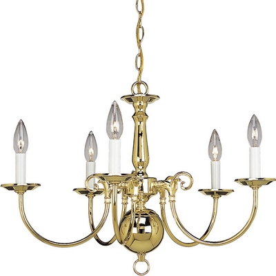 C197-P4346-10 By Progress Lighting-Americana Collection Polished Brass Finish 5-60W Cand Chand