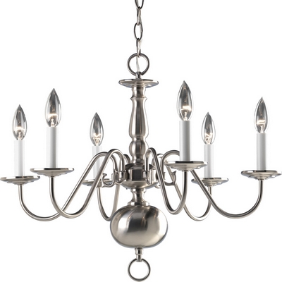 C197-P4356-09 By Progress Lighting-Americana Collection Brushed Nickel Finish 6-Lt. Chandelier