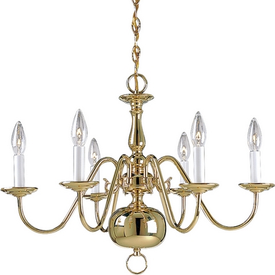 C197-P4356-10 By Progress Lighting-Americana Collection Polished Brass Finish 6-60W Cand Chand