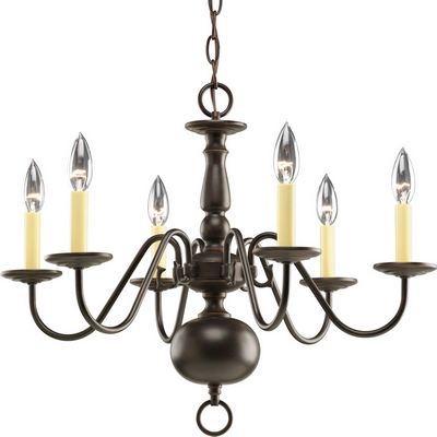 C197-P4356-20 By Progress Lighting-Americana Collection Antique Bronze Finish 6-Lt. Chandelier