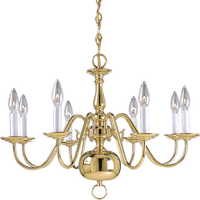 C197-P4357-10 By Progress Lighting-Americana Collection Polished Brass Finish 8 Light -60W Cand Chand
