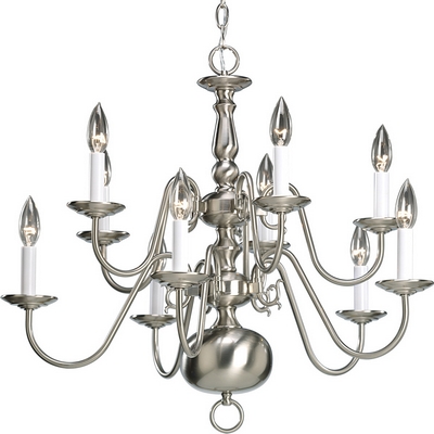 C197-P4358-09 By Progress Lighting-Americana Collection Brushed Nickel Finish 10-Lt. 2 Tier Chandelier