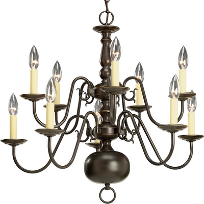 C197-P4358-20 By Progress Lighting-Americana Collection Antique Bronze Finish 10-Lt. 2 Tier Chandelier