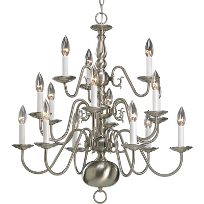 C197-P4359-09 By Progress Lighting-Americana Collection Brushed Nickel Finish 15-Lt. 3 Tier Chandelier