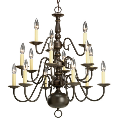 C197-P4359-20 By Progress Lighting-Americana Collection Antique Bronze Finish 15-Lt. 3 Tier Chandelier