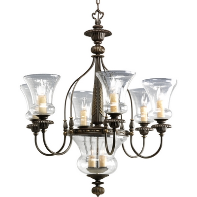 C197-P4410-77 By Progress Lighting-Fiorentino Collection Forged Bronze Finish 6-60W 4-40W Cand Chandelier