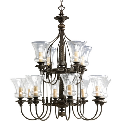 C197-P4411-77 By Progress Lighting-Fiorentino Collection Forged Bronze Finish 12-60W Cand Chandelier