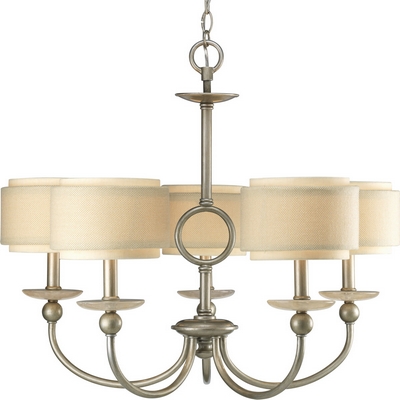 C197-P4462-134 By Progress Lighting-Ashbury Collection Silver Ridge Finish 5-Lt. Chandelier W/Shade