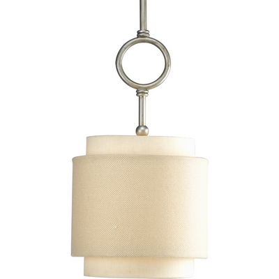 C197-P5054-134 By Progress Lighting-Ashbury Collection Silver Ridge Finish 1-Lt. Mini-Pendant W/Fabric Shade