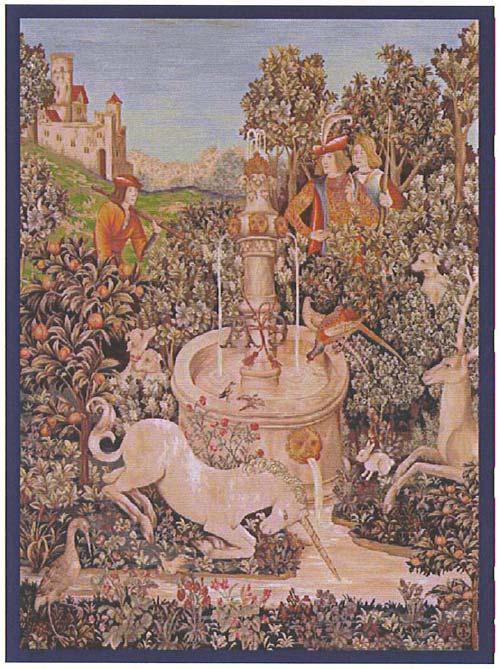 D155-1326-58*43 Unicorn At The Fountain 9137 Tapestries: Tapestry gallery - Over 1500 tapestries and tapestry decorating accessories - Finest quality - Wide selection - Competitive prices - Source fo