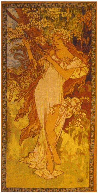 D155-1777-53*25 Mucha - Spring Tapestries: Tapestry gallery - Over 1500 tapestries and tapestry decorating accessories - Finest quality - Wide selection - Competitive prices - Source for wholesale ta