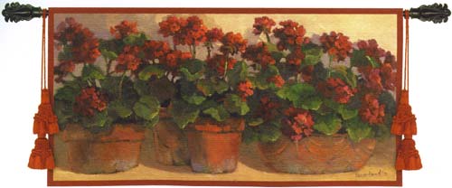 D155-1823-27*53 Potted Geraniums Tapestries: Tapestry gallery - Over 1500 tapestries and tapestry decorating accessories - Finest quality - Wide selection - Competitive prices - Source for wholesale 