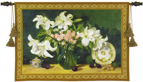 D155-1850-37*53 Lilies & Plums Tapestries: Tapestry gallery - Over 1500 tapestries and tapestry decorating accessories - Finest quality - Wide selection - Competitive prices - Source for wholesale ta
