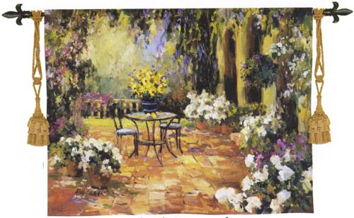 D155-1877-40*53 Floral Courtyard Tapestries: Tapestry gallery - Over 1500 tapestries and tapestry decorating accessories - Finest quality - Wide selection - Competitive prices - Source for wholesale 