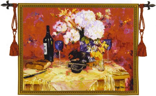 D155-1930-40*53 White Roses with Wine Tapestries: Tapestry gallery - Over 1500 tapestries and tapestry decorating accessories - Finest quality - Wide selection - Competitive prices - Source for whole