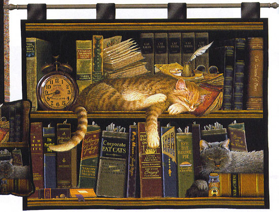D155-2600-54*70 Remington the Well-Read (Cats) Tapestries: Tapestry gallery - Over 1500 tapestries and tapestry decorating accessories - Finest quality - Wide selection - Competitive prices - Source 