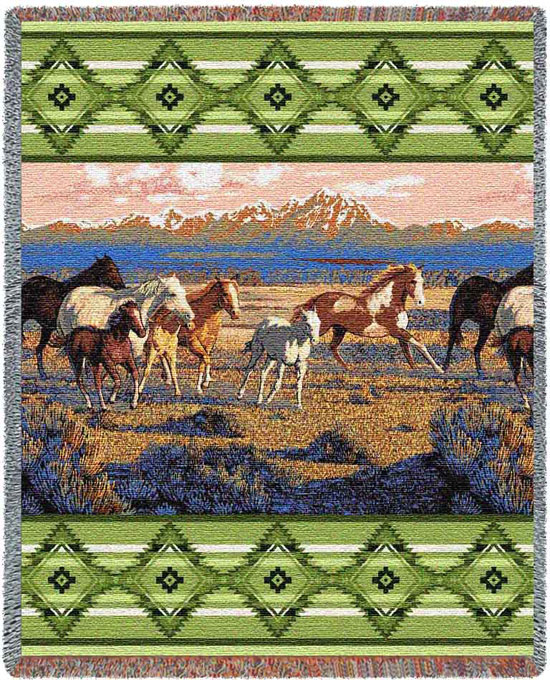 D155-2631-70*54 Wild Horses - Green (Equestrian) Tapestries: Tapestry gallery - Over 1500 tapestries and tapestry decorating accessories - Finest quality - Wide selection - Competitive prices - Sourc