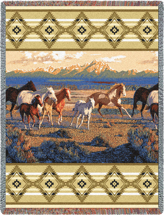 D155-2632-70*54 Wild Horses - Beige (Equestrian) Tapestries: Tapestry gallery - Over 1500 tapestries and tapestry decorating accessories - Finest quality - Wide selection - Competitive prices - Sourc