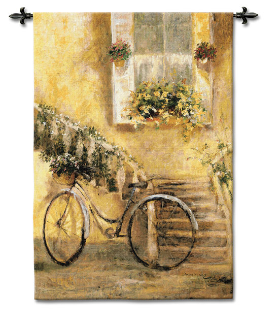 D155-2760-53*38 Courtyard Bicycle  Tapestries: Tapestry gallery - Over 1500 tapestries and tapestry decorating accessories - Finest quality - Wide selection - Competitive prices - Source for wholesal