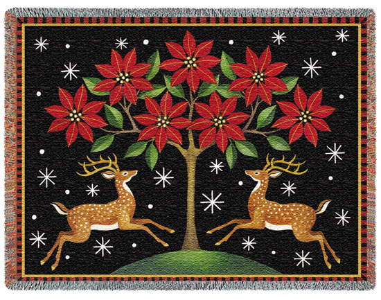 D155-2867-54*70 Deer, Poinsettia & Tree (Holidays) Tapestries: Tapestry gallery - Over 1500 tapestries and tapestry decorating accessories - Finest quality - Wide selection - Competitive prices - Sou