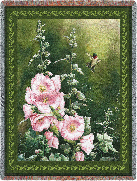 D155-2987-70*54 Hollyhock Hummer (Birds) Tapestries: Tapestry gallery - Over 1500 tapestries and tapestry decorating accessories - Finest quality - Wide selection - Competitive prices - Source for wh