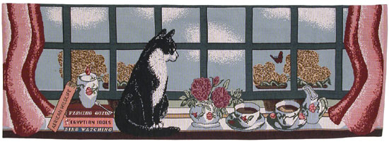 D155-3223-14*36 Cat Keeping Watch Tapestries: Tapestry gallery - Over 1500 tapestries and tapestry decorating accessories - Finest quality - Wide selection - Competitive prices - Source for wholesale