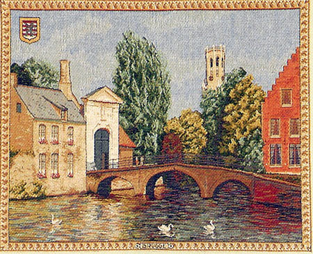 D155-464-22*30 Brugges Riverside with  Bridge Tapestries: Tapestry gallery - Over 1500 tapestries and tapestry decorating accessories - Finest quality - Wide selection - Competitive prices - Source f