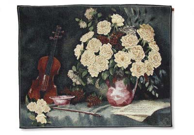 D155-740-25*32 Yellow Roses and Violin Tapestries: Tapestry gallery - Over 1500 tapestries and tapestry decorating accessories - Finest quality - Wide selection - Competitive prices - Source for whol