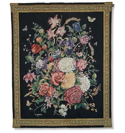 D155-781-53*41 Floral Bouquet Black Tapestries: Tapestry gallery - Over 1500 tapestries and tapestry decorating accessories - Finest quality - Wide selection - Competitive prices - Source for wholesa