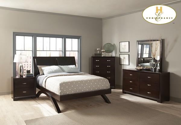 D158-1313-1+4+5 Astrid Collection Espresso Bedroom Set (Queen Size Bed, Nightstand, Dresser)