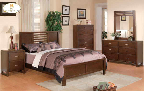 D158-1353-1+4+5 Tove Collection Brown Bedroom Set (Queen Size Bed, Nightstand, Dresser)