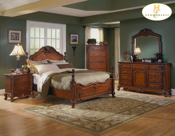 D158-1385-1+4+5 Madaleine Collection Cherry Bedroom Set (Queen Size Bed, Nightstand, Dresser)
